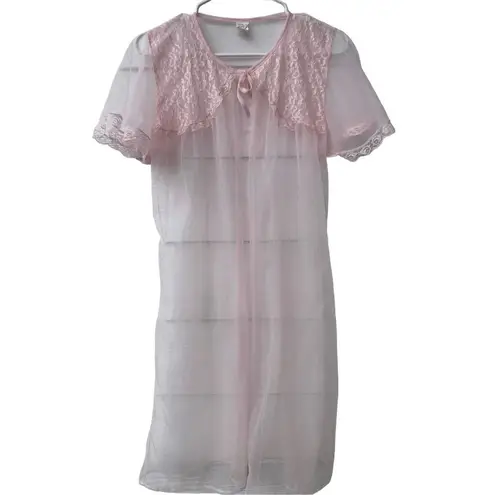 VTG 70s nightie pastel pink Peignoir size XL Pink