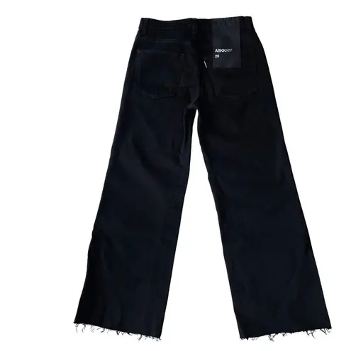 ASKK NY Crop Slim Wide Leg Jeans Raw Hem Black Resin Size 28 NEW