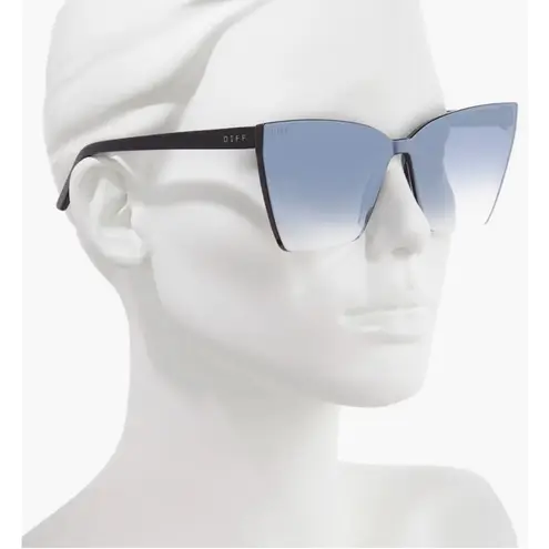 DIFF eyewear DIFF Goldie Cat Eye Sunglasses Oversize 65mm Black Silver Smoke Mirrored Lens - Image 4