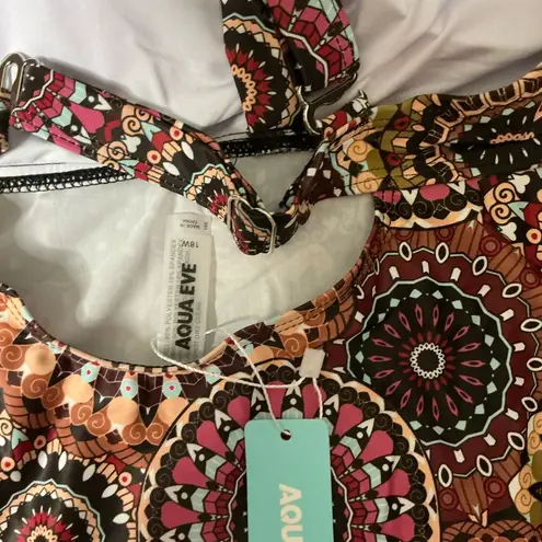 Elegant Mandala Print Swim One Piece Brown Size 18W