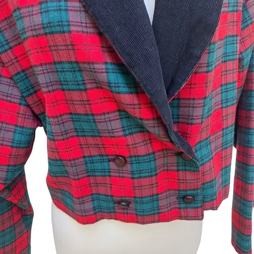 American Vintage VTG Peggy Hart Blazer Jacket Sz L Cropped Corduroy Plaid Red Green Holiday