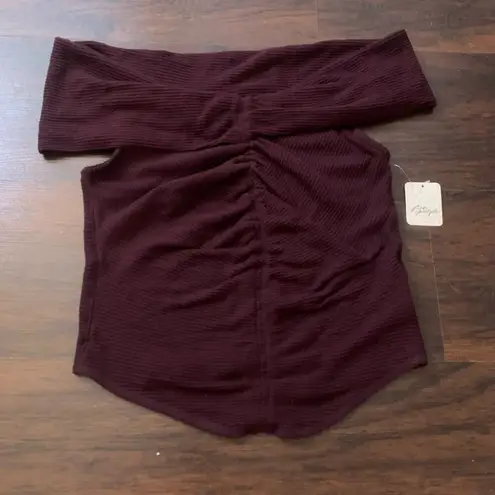 Free People  maroon knit off-the-shoulder crop top size L NWT