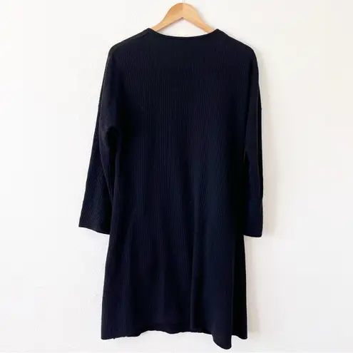 Gudrun Sjoden Waffle Knit Button Down Lagenlook Oversize Shirt Dress in Black