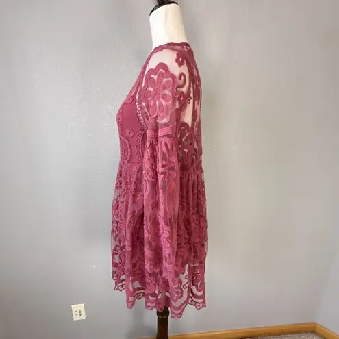 Jens Pirate Booty Free People El Sol Dark Rose Lace Babydoll Mini Dress Size S Pink