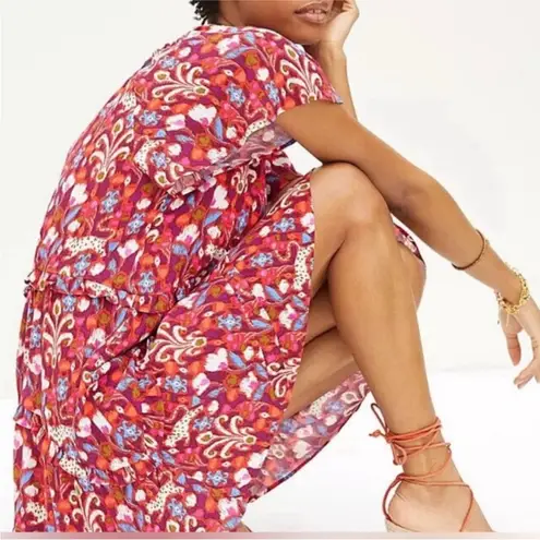 Anthropologie  Robin Tiered Mini Dress in Pink Floral Ikat Print