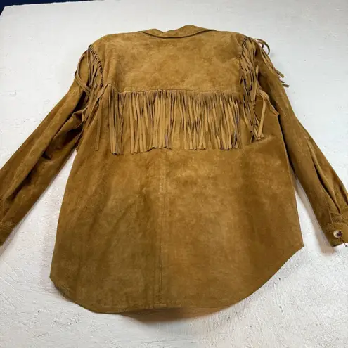 Vintage JH Collectibles Suede Leather Fringe Western Shirt Jacket Size 10 Brown