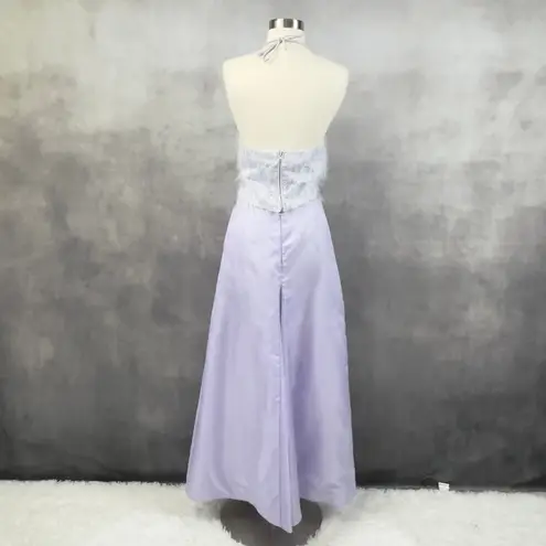 Roberta Womens Size 3/4 Formal Gown Satin Feather Halter Dress Y2K Party Glam Purple