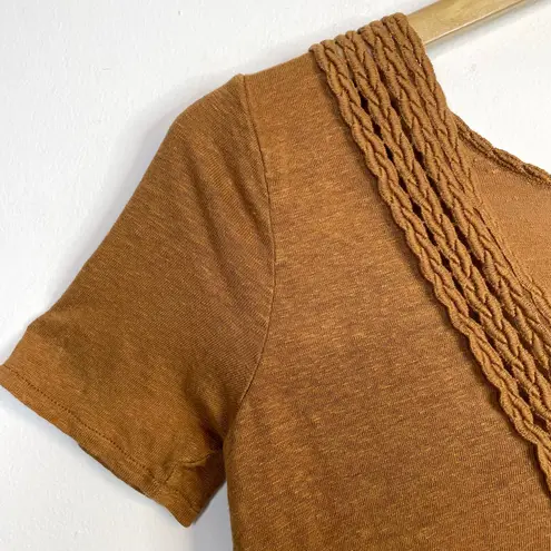 Sézane Sezane Miranda Slub Knit Linen V-Neck Woven Embroidered Neckline Coffee women XS