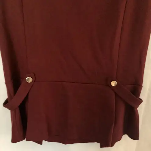 Ann Taylor  Burgundy Peplum Shirt Side Tabs Gold Buttons Back Zipper Stretch Top
