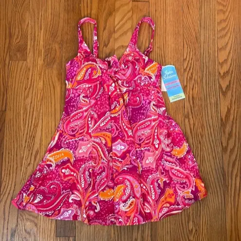 SWIM SOLUTIONS‎ Tummy Control Bow Front Swim Dress Swimsuit Pink Size 8