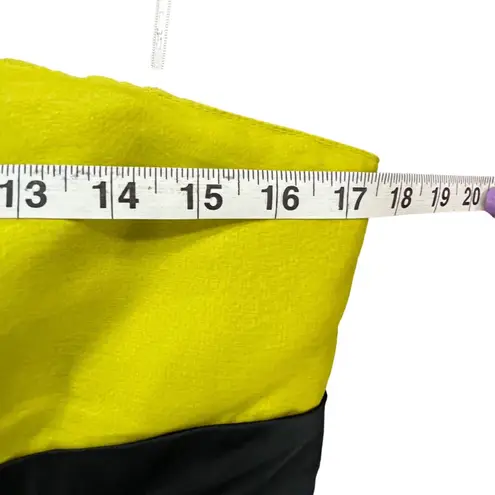 Kay Unger Y2K Dress 14 Chartreuse Yellow Strapless Silk Floral Pleated Cocktail