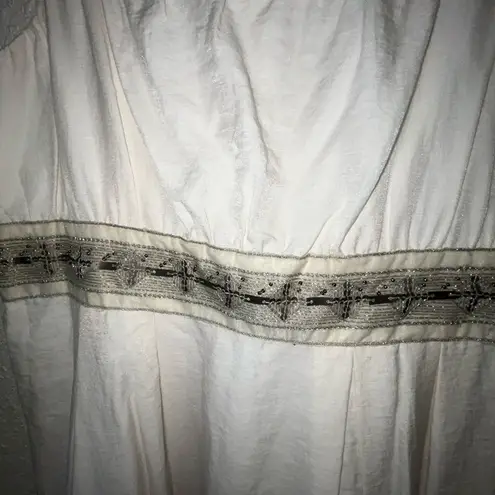 Harvé Benard Herve Bernard Linen Blend Dress | Size 8 | Cream & Tan Trim | Sleeveless