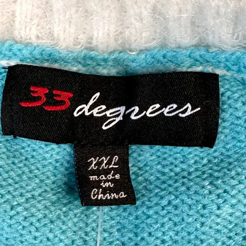 33 Degrees Sweater Women XXL Blue White Knit Christmas Sequins Winter Wonderland