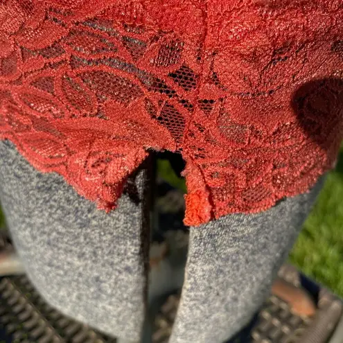 Vanity Vintage Y2K Lace Hem Bottom Elastic Long Ribbed Lace Neck Shirt Size M Pink Size M