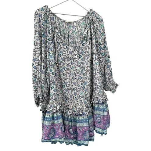 Spell & The Gypsy Flora Boho Mini Dress Purple Border XS Blue