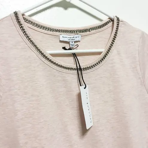 Current Air New! Pink Crew Neck Short Sleeve Chain Accent Top