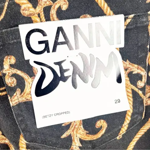 Ganni Denim Betsy Cropped Rope Printed High Waist Organic Cotton Jeans, Size 29