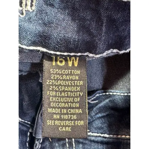 Love Indigo Womens Jeans 16W Blue Embellished Cross Pocket Capri Cropped