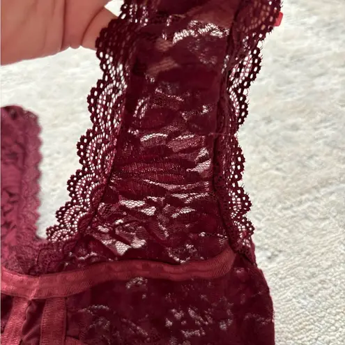 Shinestar Burgundy Sheer Lace Bodysuit Teddies Size M