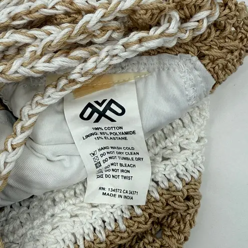 PQ SWIM PILYQ Blair Bikini Top Size XS/S Stripe Halter Crochet NEW Festival Boho Tan