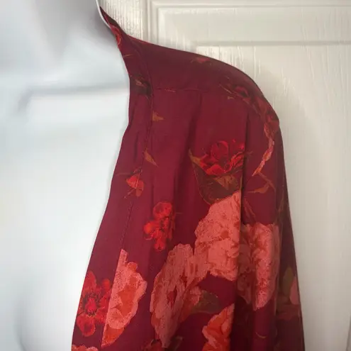 Joyfolie Brenna Dark Red Floral Maxi Longline Cardigan Balloon Sleeves Duster M Size M