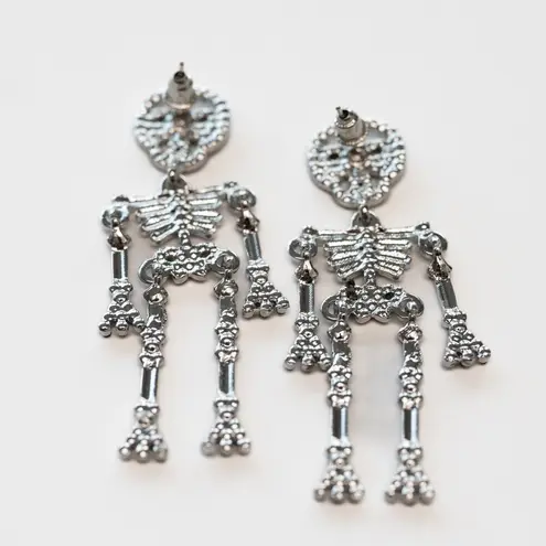Halloween. Rhinestone Silver Skeleton Earrings.