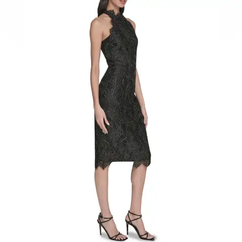 Eliza J Women's Metallic Eyelash Lace Midi-Dress, Black/Gold, Size 16, NWOT