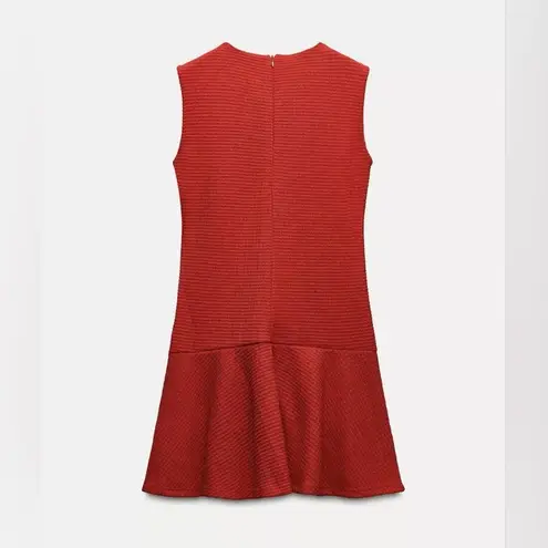 ZARA NWT red tweed textured mini dress
