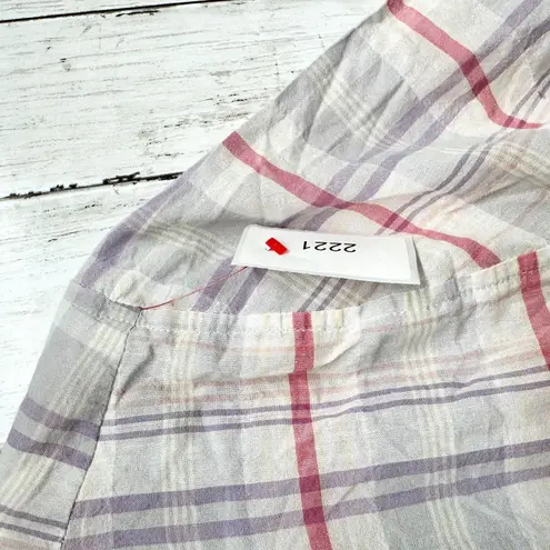 Susina Top Women Size Small Multicolor Plaid Short Sleeve Blouse Raw Hem Casual