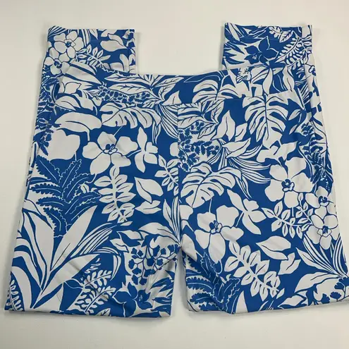 J. McLaughlin Newport Capri Pants Blue White Tropical Monstera Size M