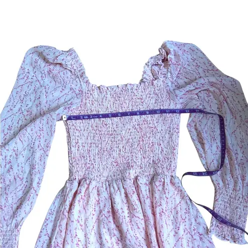 Allison New York Printed Smocked Mini Dress Long Sleeves Square Neck Pink Medium