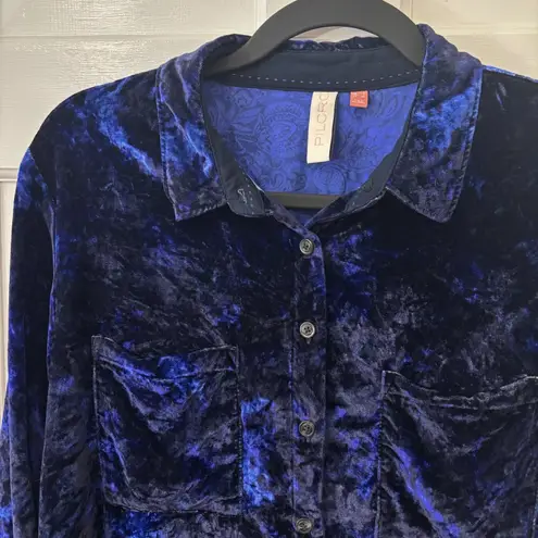 Relaxed Blue Velvet Colorful Luxury Holiday Blouse 8 Pilcro Anthropologie Mara