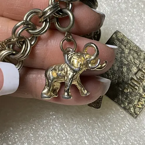 Vintage Charm Bracelet Political GOP Elephant Bell 60s Luck Silver Tone