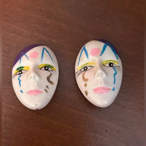 Vtg 80s 90s Ceramic Face Clip