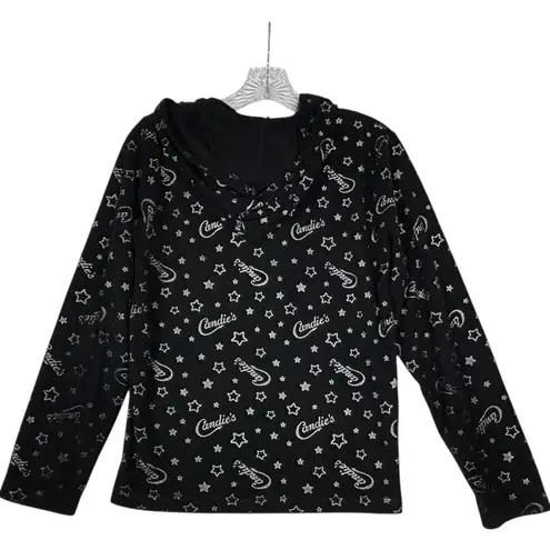 Candies Y2K Black Velour Star Logo Lounge Set Hoodie Flare Leg Pants Womens sz M Size M