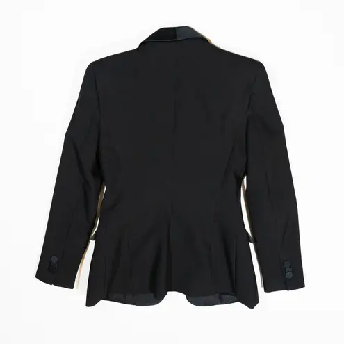 ZARA NEW  Satin Trim Solid Black One Button Structured Blazer Jacket Small