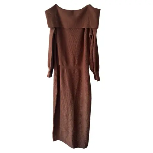 New! Favorite Daughter Irene Sweater Off the Shoulder Maxi Dress Brown Size XL