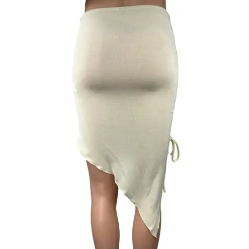 Commense Cream Asymmetric Tie High Waist Knit Fitted Stretch Mini Skirt Size M Size M