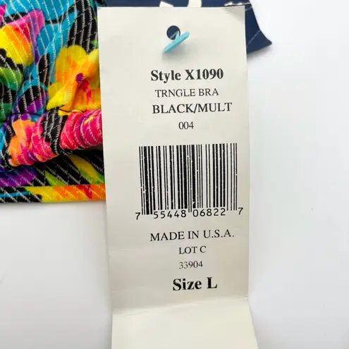 Vintage 90s Bright Matari Mixems Neon Floral Rainbow Triangle Bikini Halter Top Size L Multi Size L