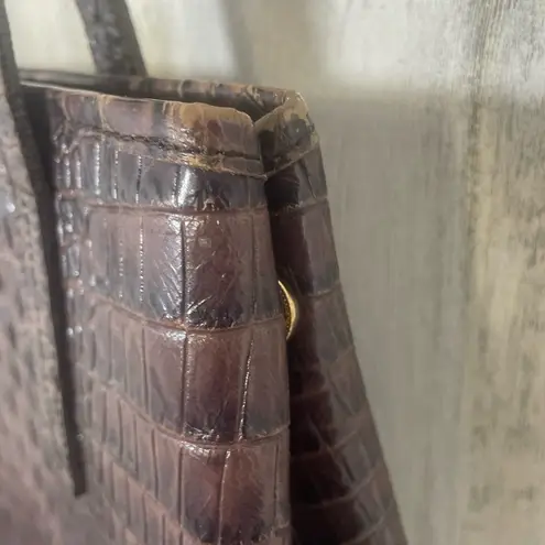 Brahmin Croc Embossed Leather Medium Convertible Tote Shoulder Bag Brown