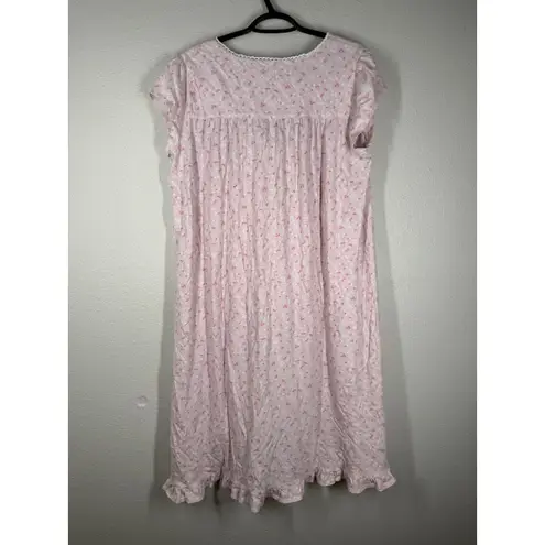 Eileen West Pink Floral Nightgown Sz L Cottagecore Cotton Lace Trim Sleepwear Size L
