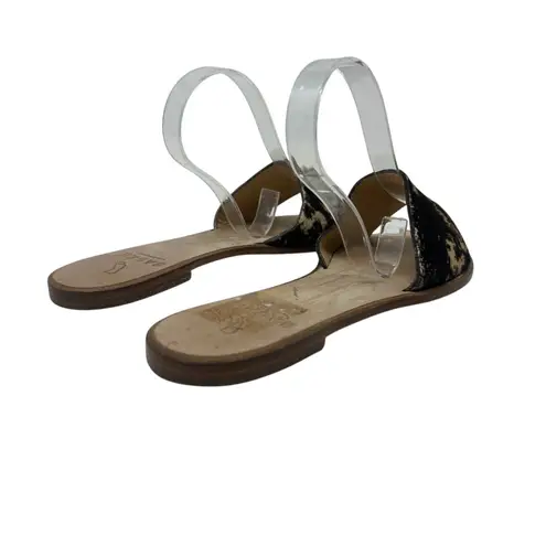 Baske California Sage Slide Sandals Flat Leather Calf Hair Size 38 US 7.5 Brown