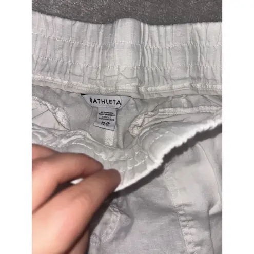 Athleta  Cabo Linen Joggers‎ White Drawstring Pockets Casual Pants Size 14 Petite