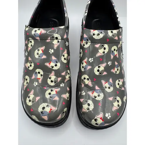 Klogs Shoes Women 8.5 Gray Naples French Me Bulldog Patent Leather Clogs