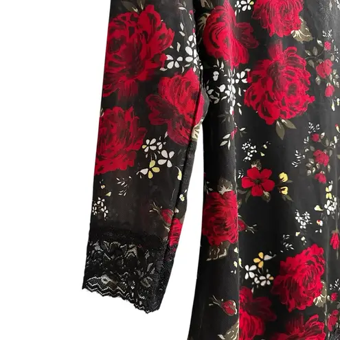 Womens Y2K Mesh Lace Floral Top Whimsigoth Romantic Goth Grunge Size Medium Black