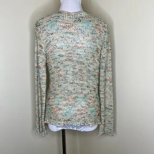 BCBGMAXAZRIA Cardigan Sweater XL Confetti Knit V-Neck Lettuce Trim Y2K Womens