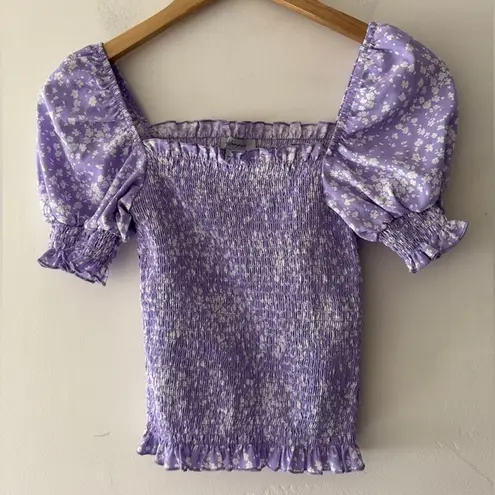 Revamped Purple Floral Smocked Puff Sleeve Top