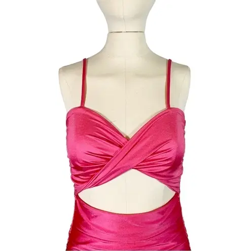 H:ours HOURS Shelby Sleeveless Cut Out Ruched Midi Dress Pink Size Small