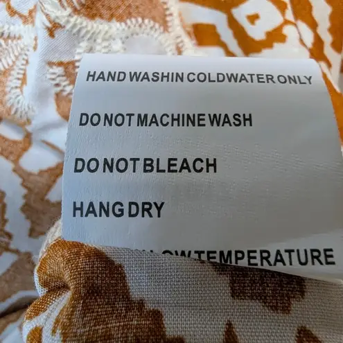 Solitaire Geometric Kaftan Tunic Top – Women's XL Rust White Lace Trim Rayon