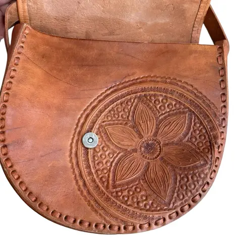 Handmade Embroidered Leather Satchel Handbag Tooled Bohemian Hippie Southwestern